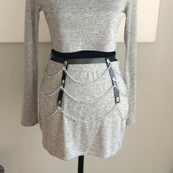 Funky Chain Belt One Size Fits Most In Black and Silver main image 6